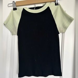 Forever 21 - Color Block Knit Crop Top - Size S - Black/Mint Green